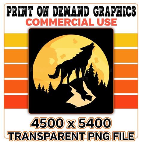 Moon Wolf Howling Mountain Trees Svg Png Pdf Psd File Types Yellow