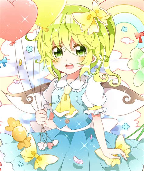 Safebooru 1girl Balloon Blush Bow Candy Clouds Daiyousei Fairy Wings