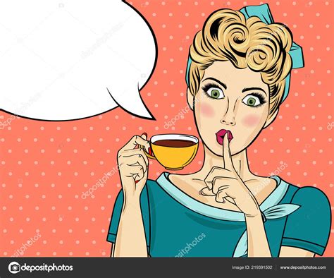 Sexy Blonde Pop Art Woman Coffee Cup Advertising Poster Comic Stock