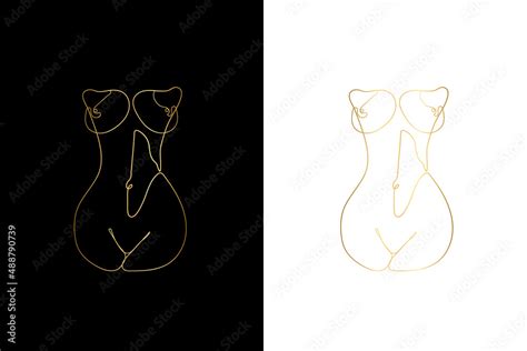 Erotic One Gold Line Art Nude Line Drawing Sexy Drawing Naked Prints Female Body Body Form