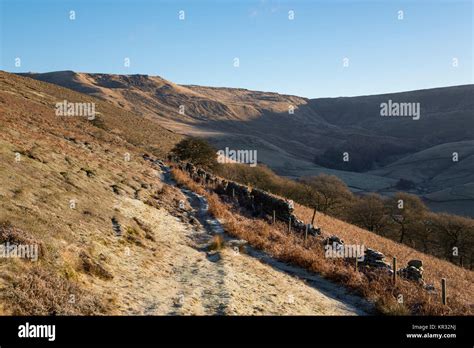 Footpath above Kinder reservoir near Hayfield in the Peak District. A ...