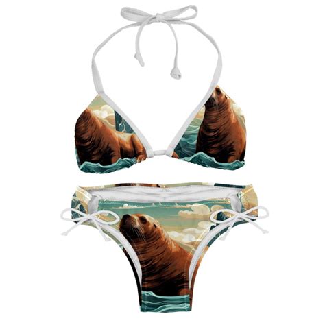 Sea Lion Women S Bikini Set With Detachable Sponge Adjustable Strap