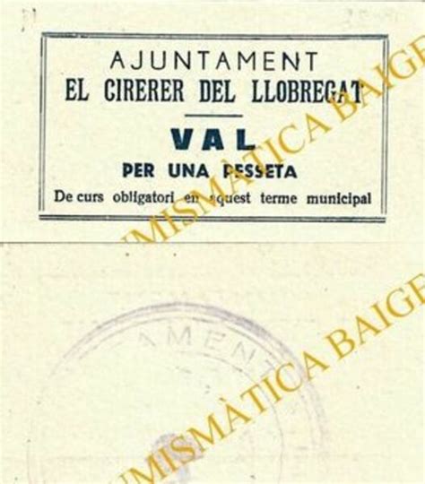 1 Peseta El Cirerer Del Llobregat Municipality Of Cirerer Del