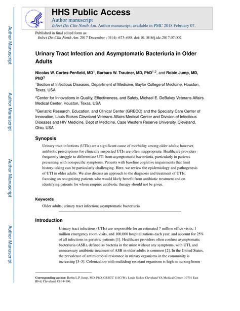 Pdf Urinary Tract Infection And Asymptomatic Bacteriuria In Older Adults