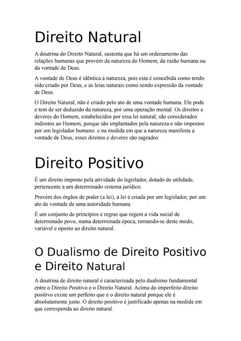 Direito Natural E Direito Positivo Direito Natural A Doutrina Do