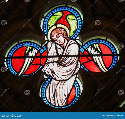 Stained Glass Of An Angel In Bayeux Cathedral Stock Illustration