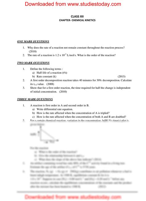 SOLUTION Cbse Class 12 Chemistry Chemical Kinetics Worksheet Set A