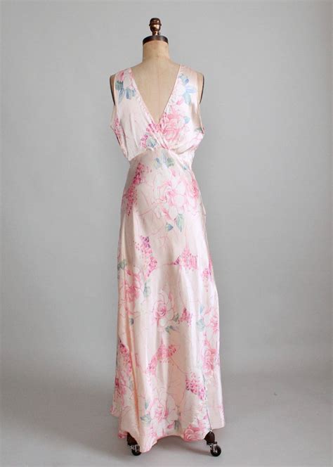 Vintage 1940s Palest Pink Floral Silk Nightgown Raleigh Vintage