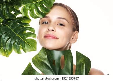 Beautiful Woman Naked Shoulders Palm Leaf Stock Photo 1524353987 Shutterstock