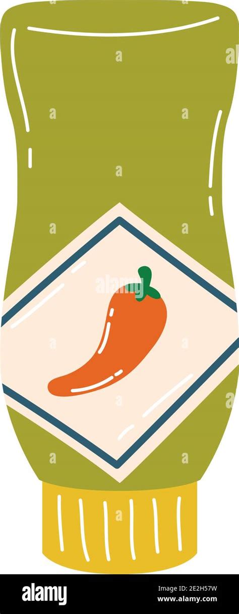 Hot Chili Pepper Green Sauce Bottle Design Of Spicy Vegetable And Food Theme Vector Illustration