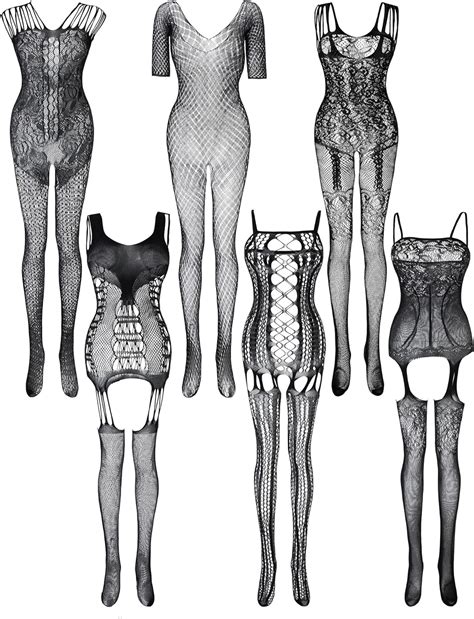 Amazon 6 Pieces Women Fishnet Bodystocking Bodysuit Lingerie Stockings Hollow Fishnet