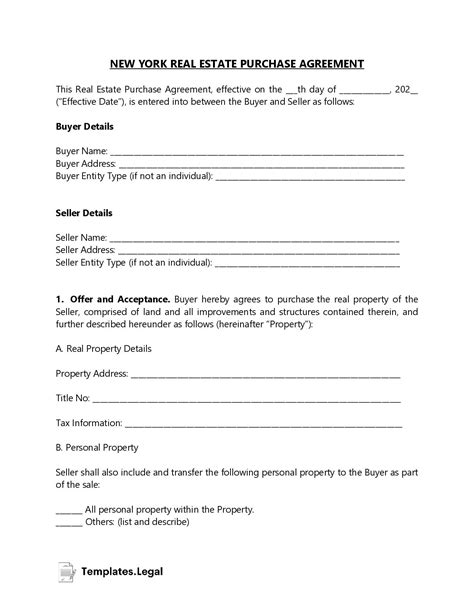 New York Purchase Agreement Templates Free Word Pdf Odt