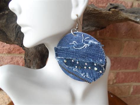 Denim Earrings Jean Earrings Upcycled Denim Blue Jean Etsy