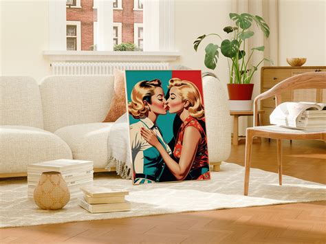 Capture The Love Retro Pop Art Lesbian Art Print Celebrating A Sweet Kiss Add A Touch Of