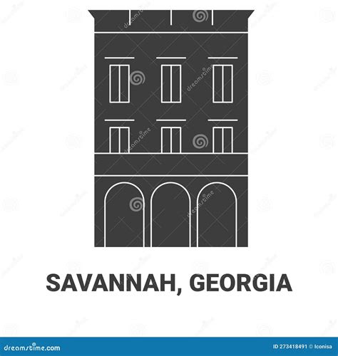 United States, Savannah, Georgia Travel Landmark Vector Illustration