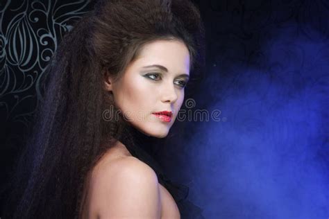 Brunette Woman In Smoke Stock Photo Image Of Face Beautiful