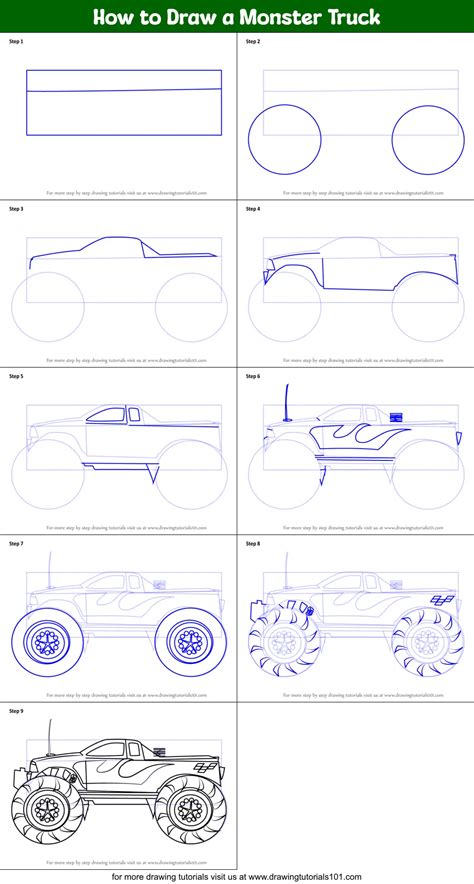 How To Draw A Monster Truck Trucks Step By Step Drawingtutorials