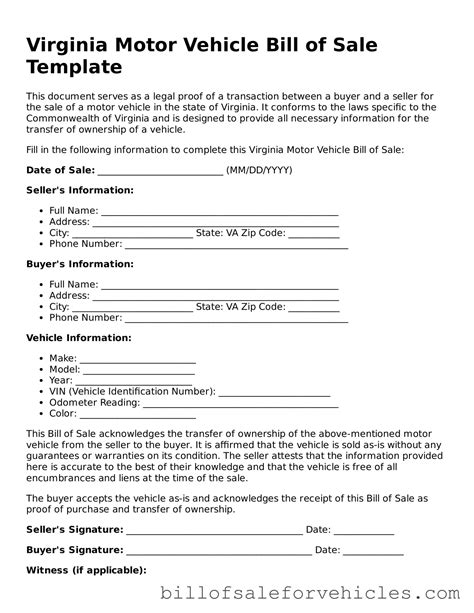 Valid Virginia Motor Vehicle Bill of Sale Forms – Simple PDF Template