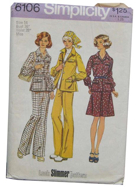 1970s Vintage Sewing Pattern 70s Simplicity Pattern No 6106 Womens