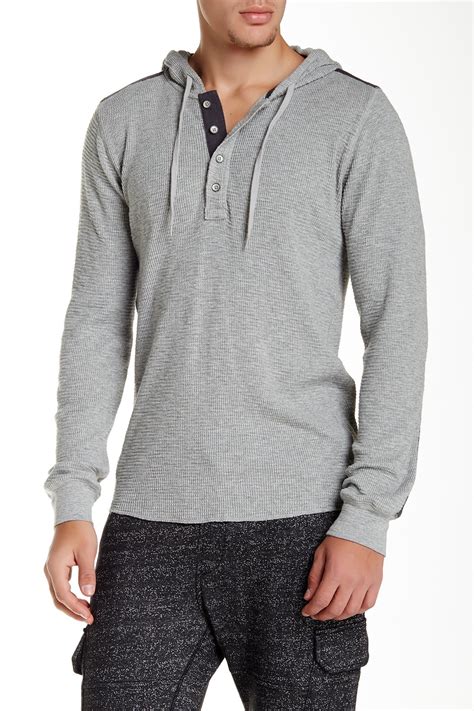 Dkny Cotton Long Sleeve Hooded Henley In Grey Gray For Men Lyst