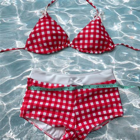 Red And White Gingham Bikini Set Bikini Tankini Depop