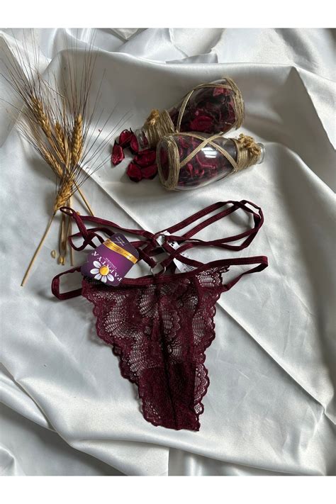 cicekay tekstil Kadın Külot Bikini Fantezi Tanga İpli Tanga Önü Dantelli Tanga PAPATYA