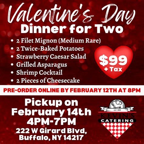 Valentines Day Dinner Special Kevin S Catering