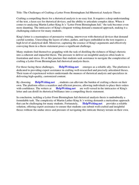 Letter From Birmingham Jail Rhetorical Analysis Thesis | PDF | Rhetoric