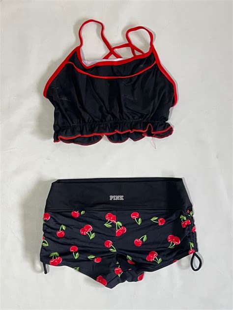 Victoria Secret PINK Bikini Swimsuit Cherry Balck Red Y K Coquette