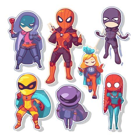 Set Of Various Superhero Stickers Clipart Vector Action Figures