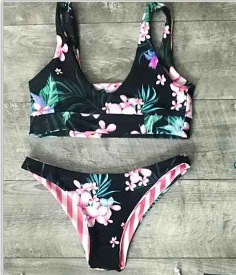New Double Wear Flower Printed Two Piece Bikini Sexy Fashion Swimwear Bikinis In Bikinis