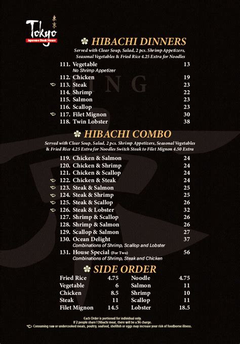 FOOD MENU – Tokyo Japanese Steak House