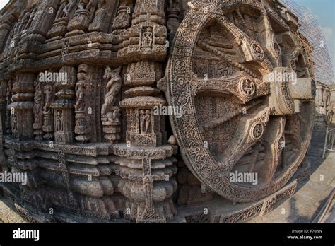 The Image Of Wheel Of Chariot Of Konark Sun Temple In Odisha India