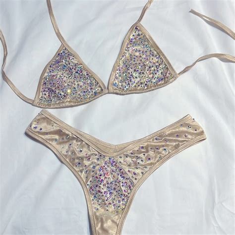 Just To Flirt Swim Brand New Nude Piece Thong Covered In Ab Crystalglass Rhinestones By