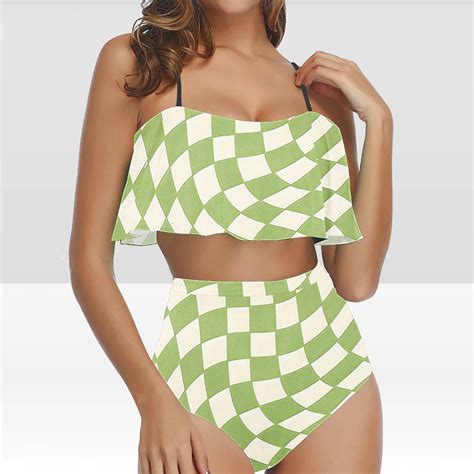 Dihao Bikini Set For Women Clearance Plus Size Women S Ruffled Print Bikini High Waisted Two