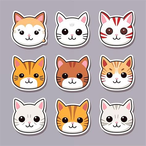 Premium Photo Set Of Cute Cats Face Cartoons