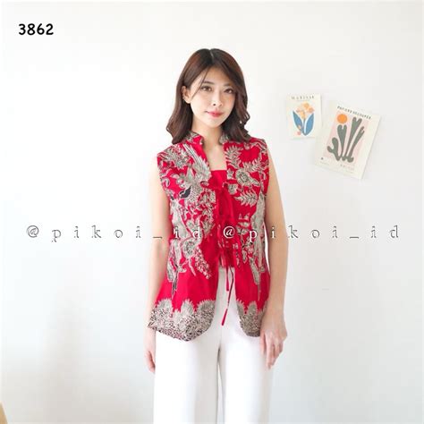 jual vest batik wanita modern rompi batik wanita modern  lengan