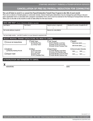 Fillable Online Transportation Stanford Payroll DeductionsParking And