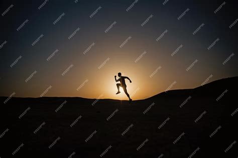 Premium Photo | Silhouette or man runner guy running outdoor at clear sky