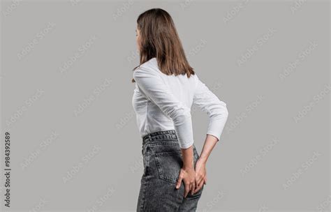 Person Farting Woman Suffering From Hemorrhoids Anal Pain Woman Holds His Hands To The Ass