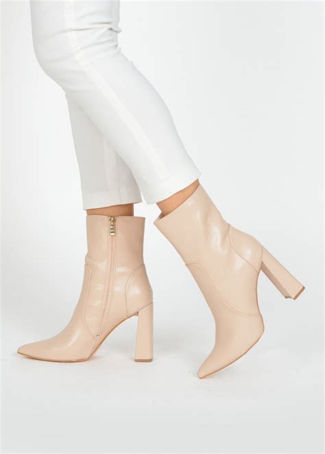 Nude Pointed Toe Heeled Midi Boots Shoelace Womens Shoes Bags And Fashion