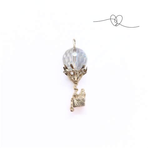 RARE Vintage Silver Hot Air Balloon Charm Crystal Hot Air Balloon