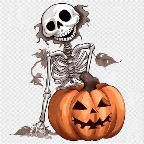 Premium Ai Image Spooky Halloween Design Ghostly Pumpkin Skeleton