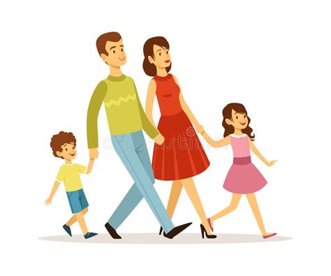 Padres Caminantes Con Hijos Personajes De La Familia De Dibujos