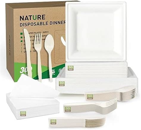 Fehhto Compostable Paper Plates Set Pcs Disposable Heavy Duty Plate