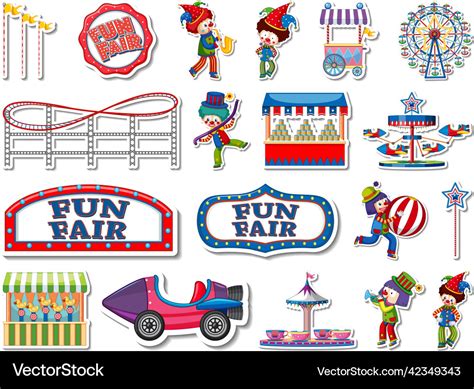 Sticker Set Of Amusement Park And Fun Fair Objects