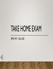 Week Class Take Home Exam Distribution Pdf Take Home Exam Spma