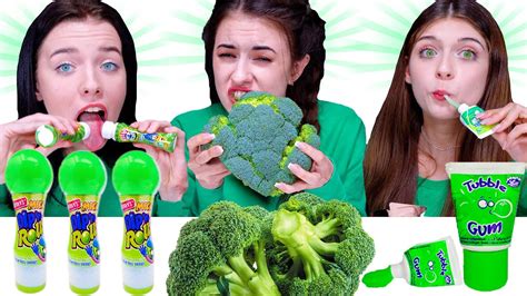 ASMR Eating Only One Color Food For 24 Hours Challenge Green Food By