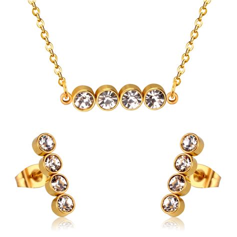 Luxukisskids moda ouro cor de aço inoxidável zircon cristal conjuntos