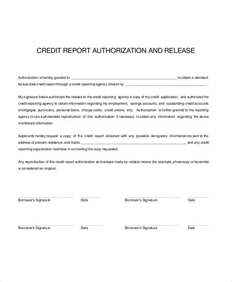 Free 7 Sample Credit Check Release Forms In Ms Word Pdf